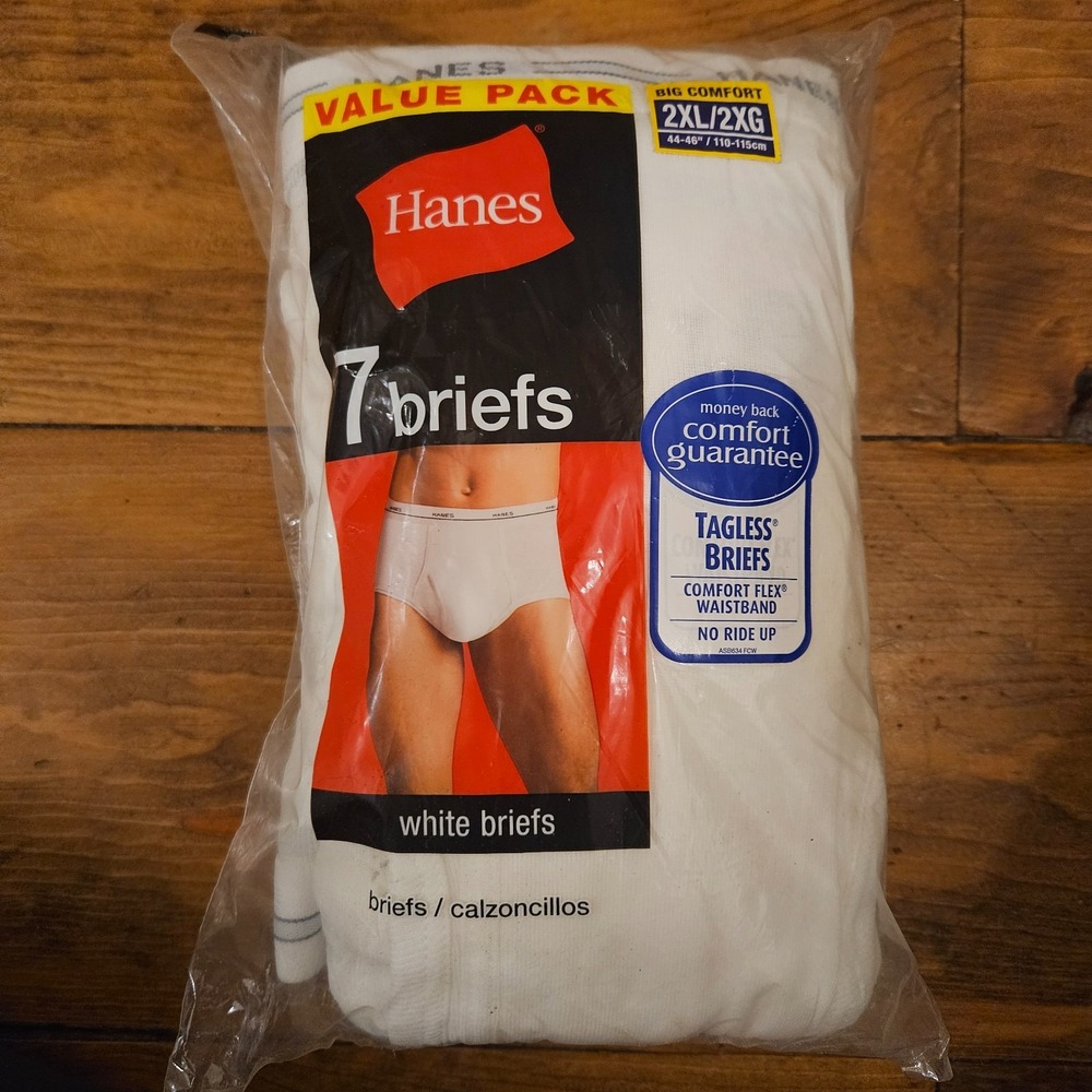 Hanes Men's 2XL White Briefs 7 Pack 2010 Comfort Flex Waistband 100% Cotton NOS